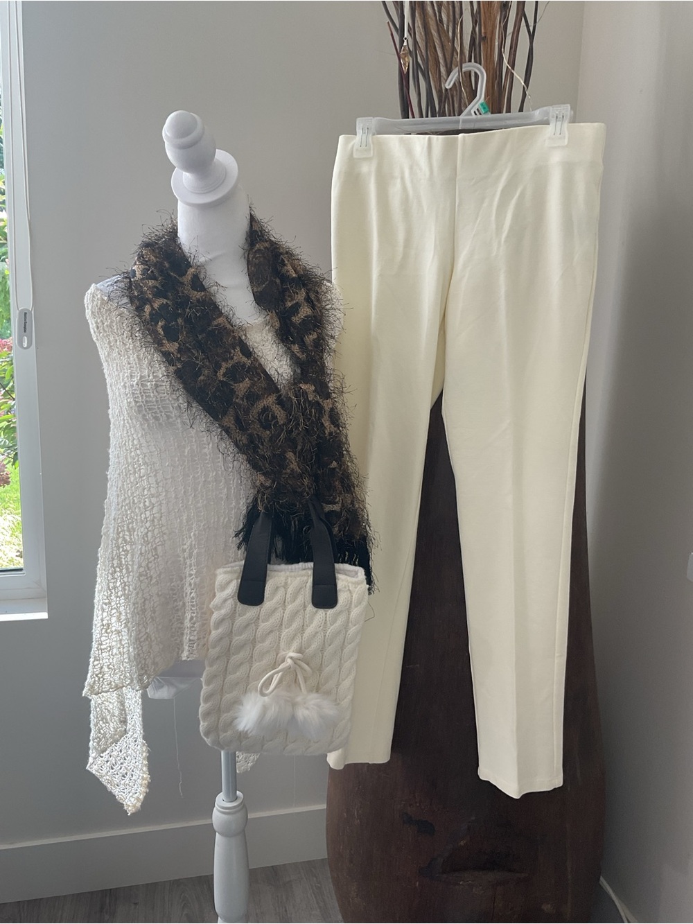 Women's Open-Weave Multi Wear Off White / Cream  Poncho